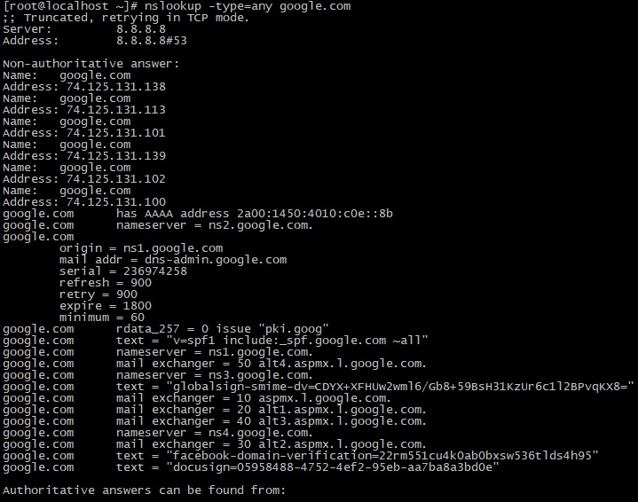 Использвание команды Nslookup для проверки DNS серверов и записей доменов